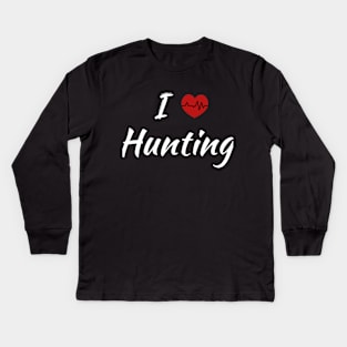 I Love Hunting Red Heart beat Birthday Gift Kids Long Sleeve T-Shirt